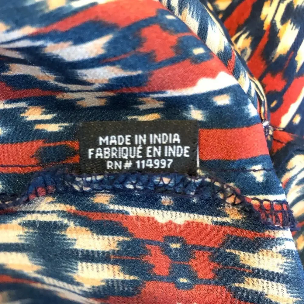 Tolani red blue orange graphic print silk shift dress size Medium